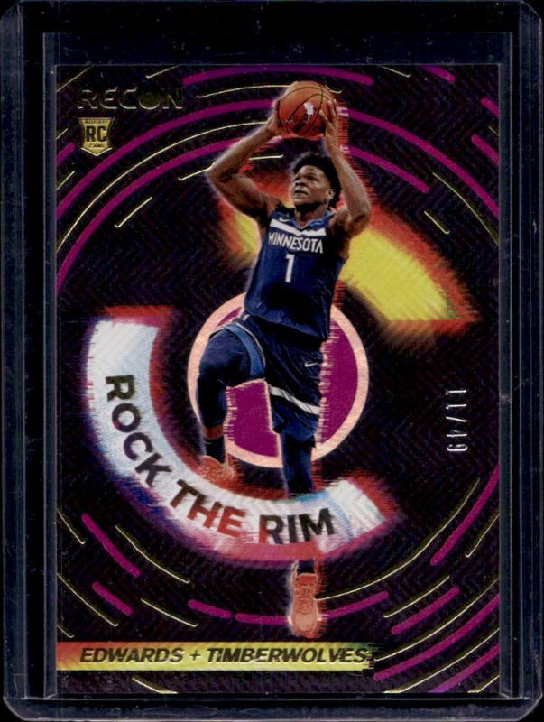 Anthony Edwards 2020 Recon #8 Rock the Rim - Purple /49 Rookie RAW