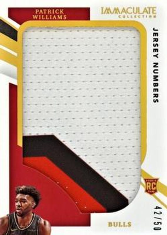 Patrick Williams 2020 Immaculate #JP-PWL Jumbo Patches - Jersey Number /2 Rookie RAW