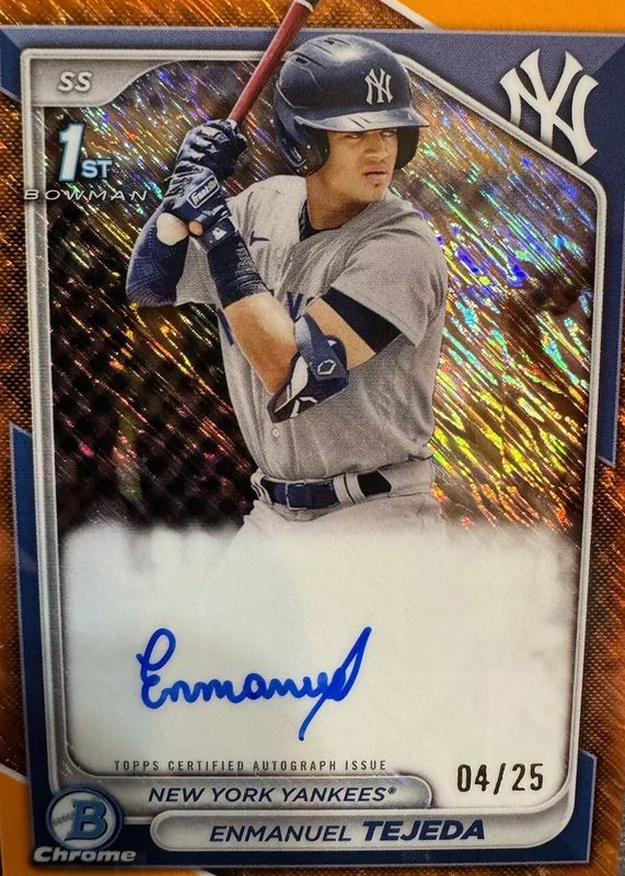 Enmanuel Tejeda 2024 Bowman #CPA-ETE Chrome Prospect Auto - Orange Shimmer Refractor /25 (1st) RAW