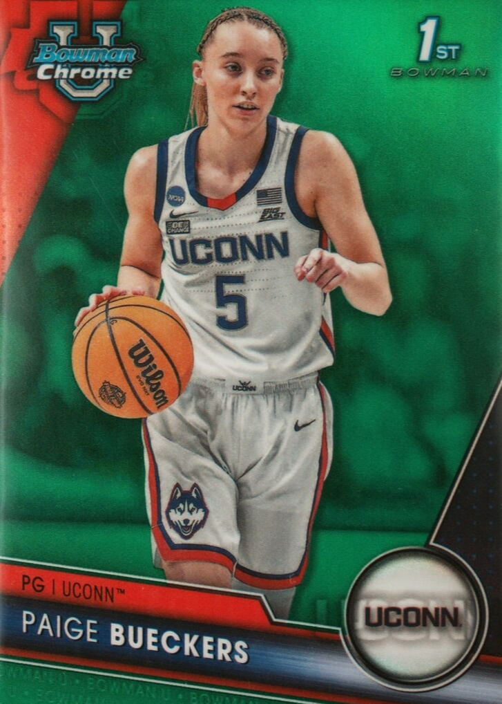 Paige Bueckers 2023 Bowman Chrome University #90 Green Refractor 