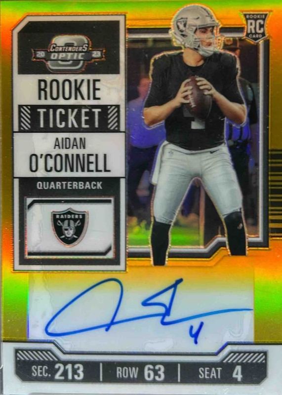 Aidan O'Connell 2023 Contenders Optic #101 Rookie Ticket Auto - Gold /10 RAW