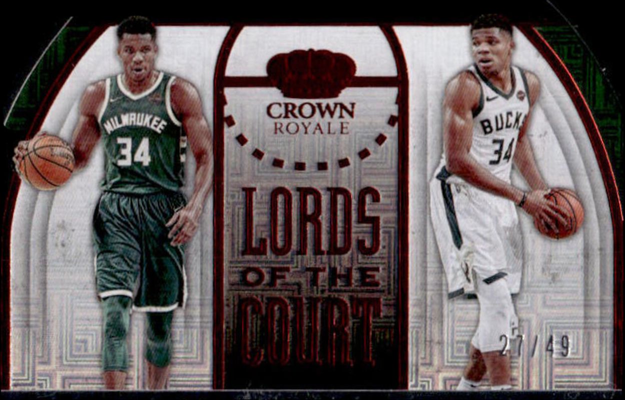 Giannis Antetokounmpo 2019 Crown Royale #18 Lords of the Court - Red /49 RAW