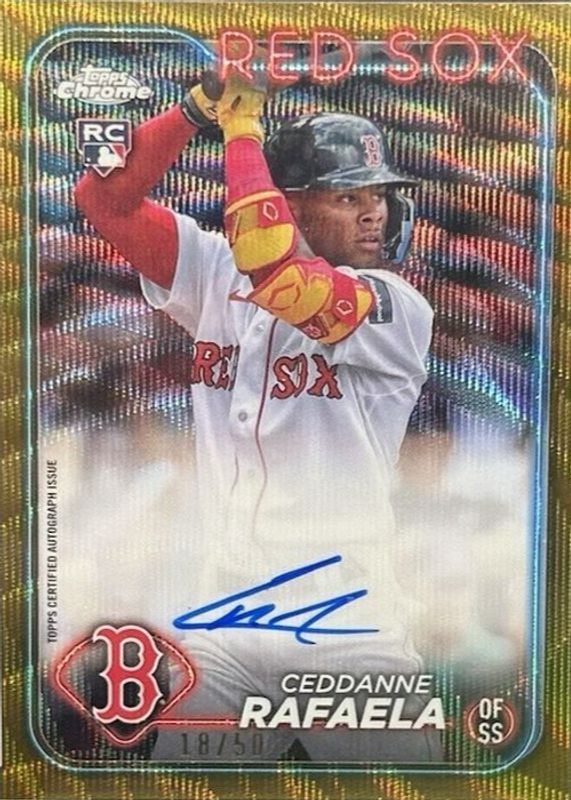 Ceddanne Rafaela 2024 Topps Chrome #RA-CR Rookie Autographs - Gold Wave Refractor /50 RAW
