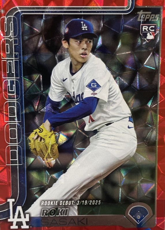 Roki Sasaki 2025 Topps Update #US199 Rookie Debut - Red Diamante Foil /5 BGS 10 PRISTINE