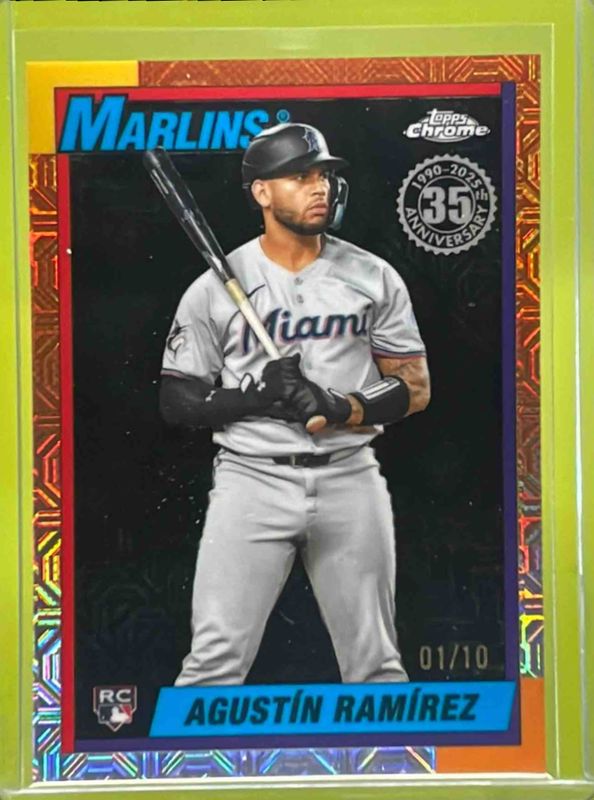 Agustin Ramirez 2025 Topps Update #U90C-59 Silver Pack 1990 Topps Chrome - Black Mojo Refractor /10 Rookie RAW