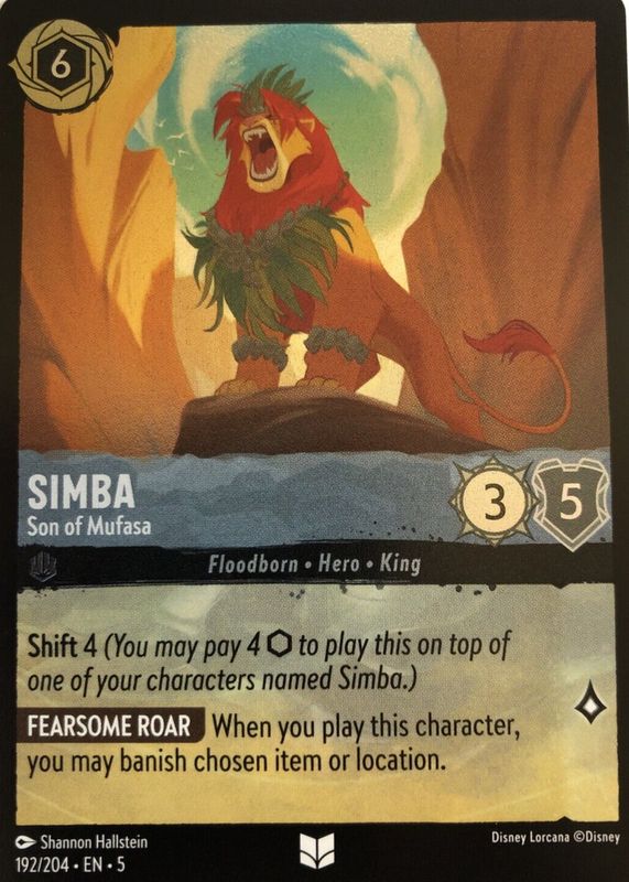 Simba - Son of Mufasa 2024 Shimmering Skies #192/204 Cold Foil RAW TCG (LIGHTLY PLAYED)
