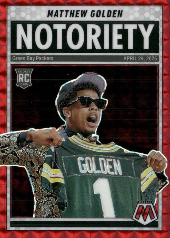 Matthew Golden 2025 Mosaic #21 Notoriety - Red Rookie RAW