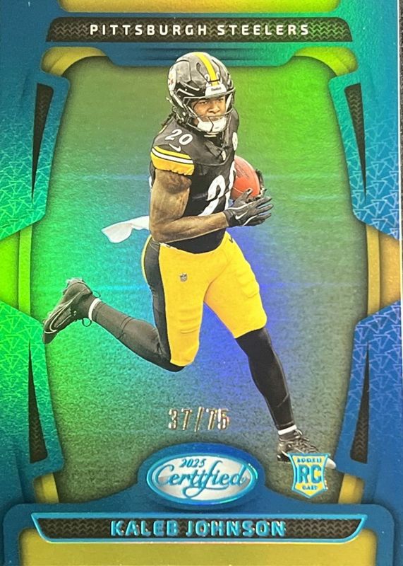 Kaleb Johnson 2025 Certified #142 Mirror Teal /75 Rookie RAW