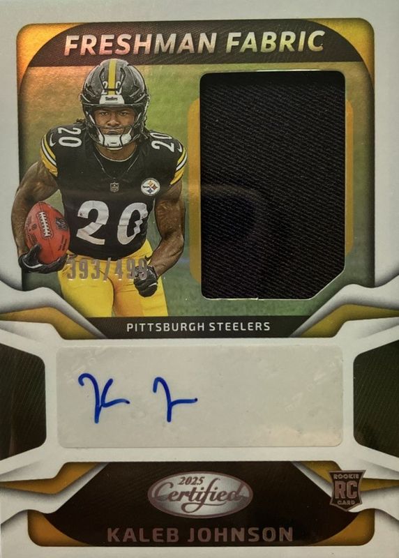 Kaleb Johnson 2025 Certified #FBC-KJN Freshman Fabric Signatures - Mirror (/499) Rookie RAW
