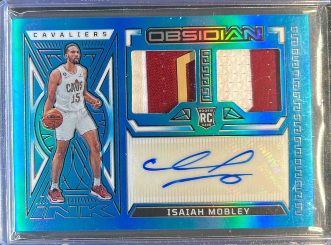 Isaiah Mobley 2022 Obsidian #RJI-CIM Rookie Jersey Ink - Electric Etch Blue Flood FOTL /27 RAW