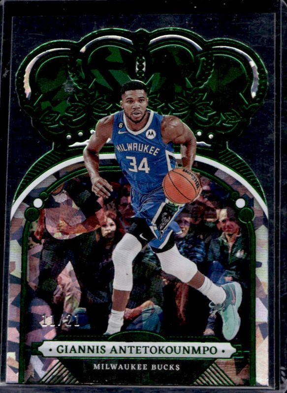 Giannis Antetokounmpo 2022 Crown Royale #94 FOTL Green Crystal /21 RAW