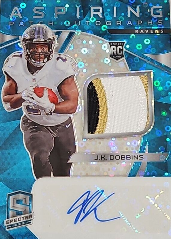 JK Dobbins 2020 Spectra #6 Aspiring Patch Autographs - Neon Blue (/50) Rookie RAW