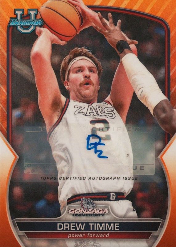 Drew Timme 2022 Bowman Chrome University #61 Prospect Autographs - Orange Refractor /25 RAW