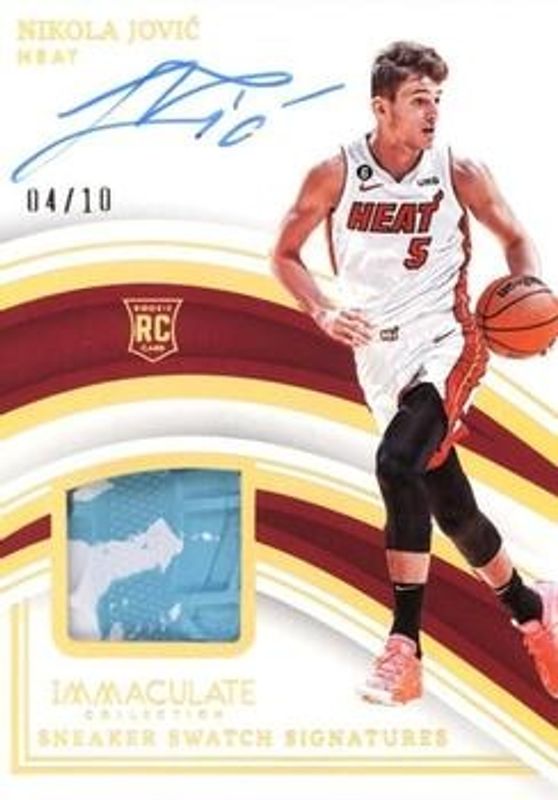 Nikola Jovic 2022 Immaculate #SNS-NJV Sneaker Swatches Signatures - Gold /10 Rookie RAW