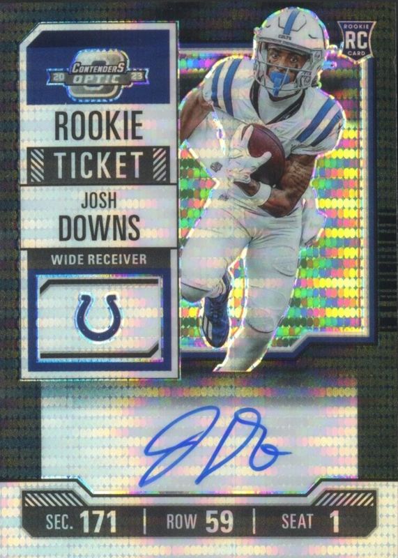 Josh Downs 2023 Contenders Optic #121 Rookie Ticket Auto - Black Pulsar /8 RAW