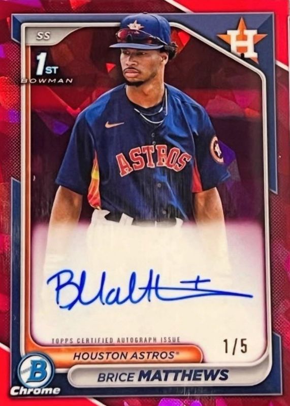 Brice Matthews 2024 Bowman Sapphire Edition #BSPA-BM Chrome Prospect Auto - Red /5 (1st) RAW