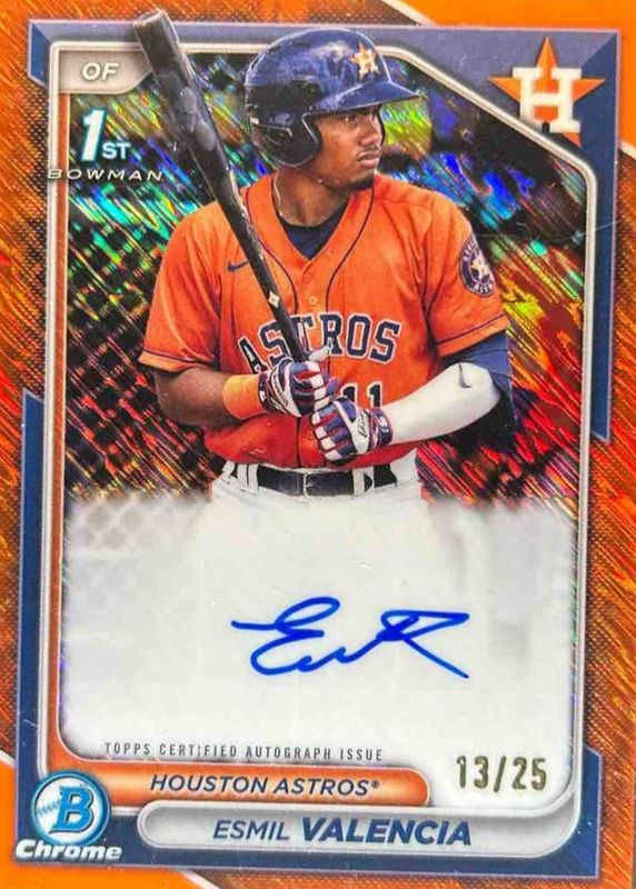 Esmil Valencia 2024 Bowman #CPA-EVI Chrome Prospect Auto - Orange Shimmer Refractor /25 (1st) RAW
