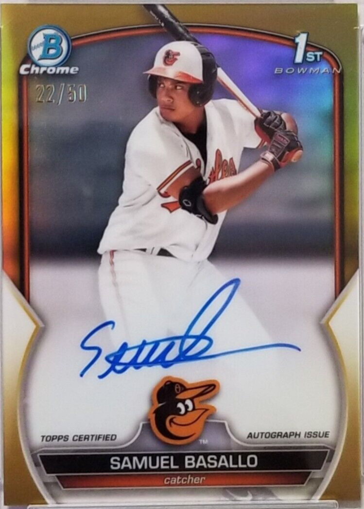 Samuel Basallo 2023 Bowman Chrome #CPA-SB Prospect Auto - Gold 