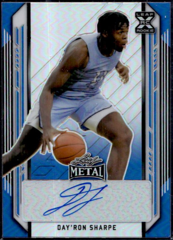 Day'Ron Sharpe 2021 Leaf Metal #BA-DS1 Blue Rainbow /50 Rookie RAW