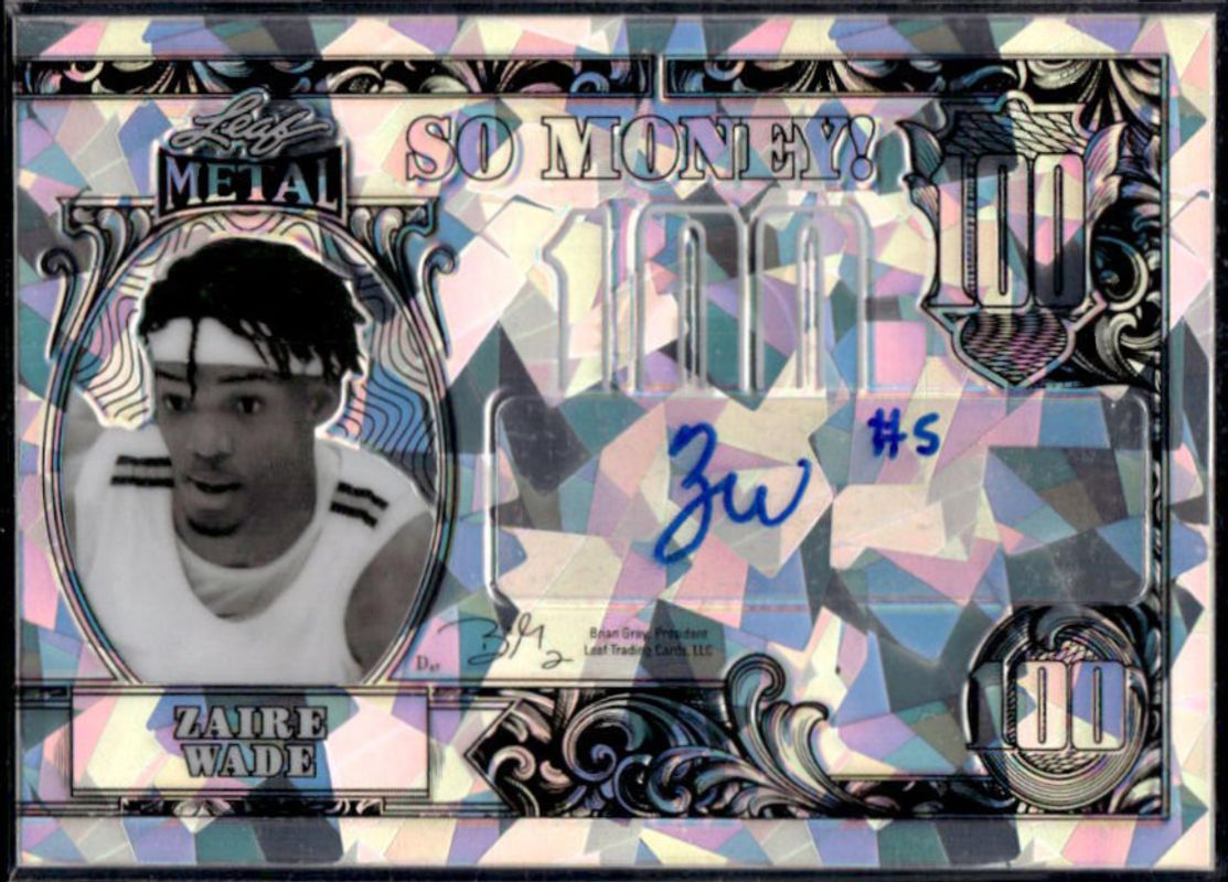 Zaire Wade 2021 Leaf Metal #SM-ZW1 So Money Autographs - Silver Crystal RAW