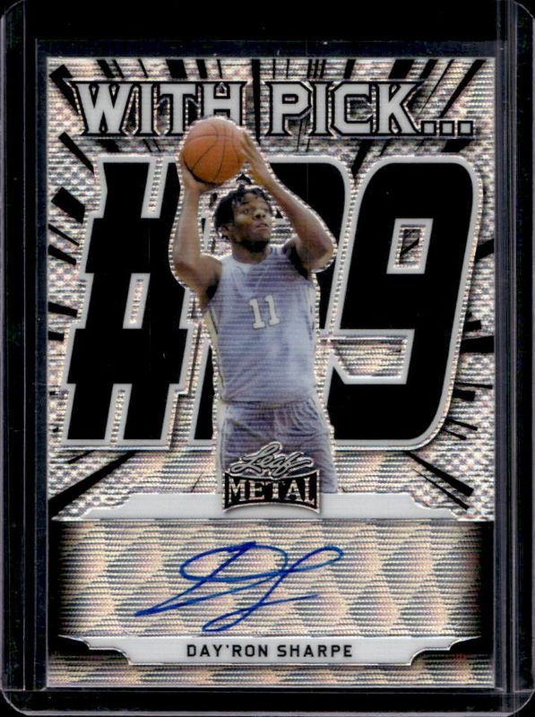 Day'Ron Sharpe 2021 Leaf Metal #WP-DS1 With Pick... Autographs - Black Wave /10 Rookie RAW