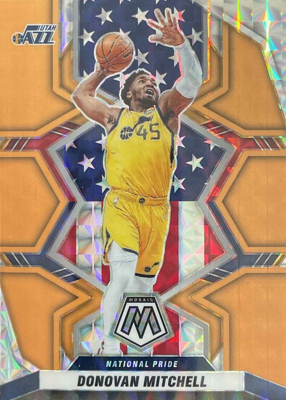 Donovan Mitchell 2021 Mosaic #253 National Pride - Orange Fluorescent /25 RAW