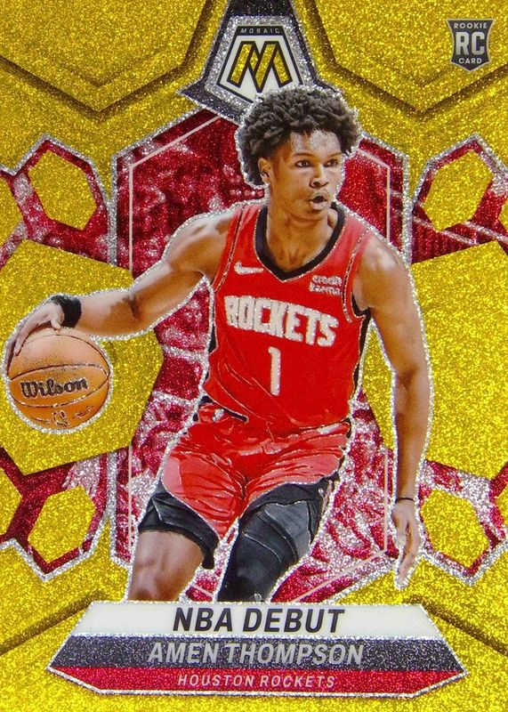 Amen Thompson 2023 Mosaic #269 NBA Debut - Gold Glitter /5 Rookie RAW