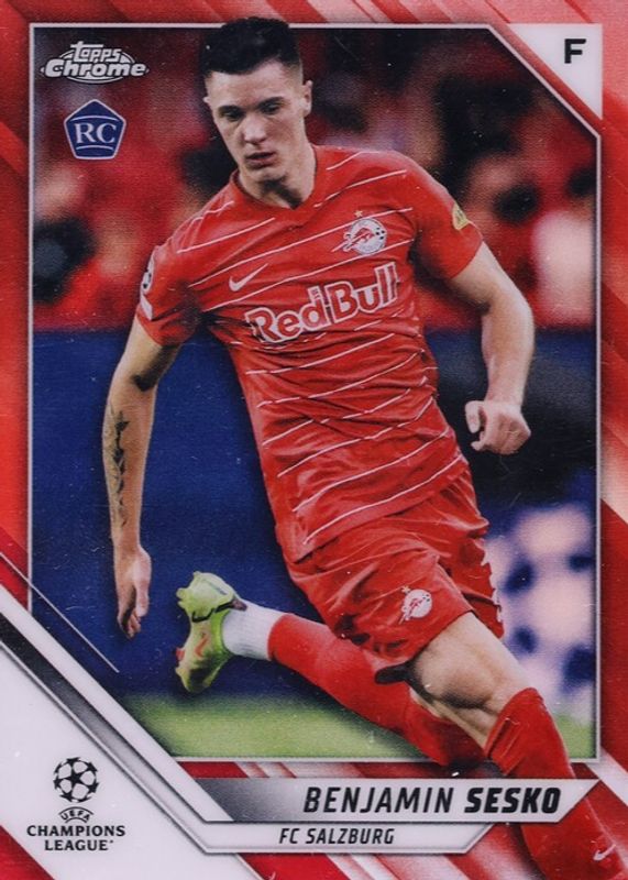 Benjamin Sesko 2021 Topps Chrome UEFA Champions League #187 Red Refractor /10 Rookie RAW