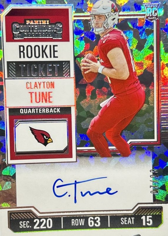 Clayton Tune 2023 Contenders #106 Rookie Ticket Auto - Cracked Ice Ticket /23 RAW