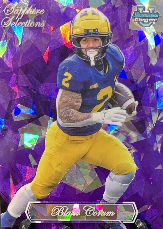 Blake Corum 2023 Bowman Chrome University Sapphire Edition #SS-15 Sapphire Selections - Purple /10 RAW