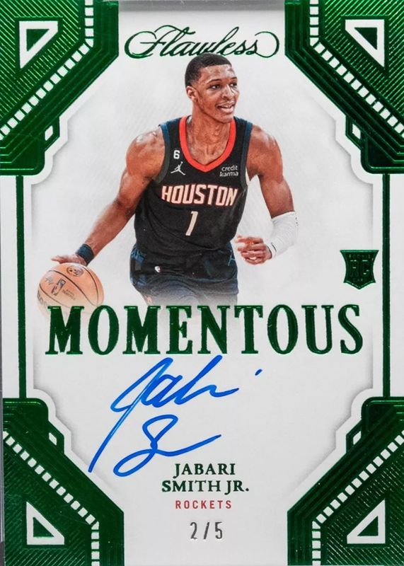 Jabari Smith Jr. 2022 Flawless #MA-JSJ Momentous Autographs - Emerald /5 Rookie PSA 10