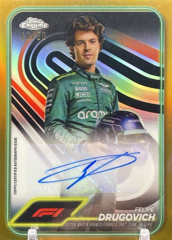 Felipe Drugovich 2024 Topps Chrome Formula 1 #CAC-DRU Autographs - Gold Refractor /50 RAW