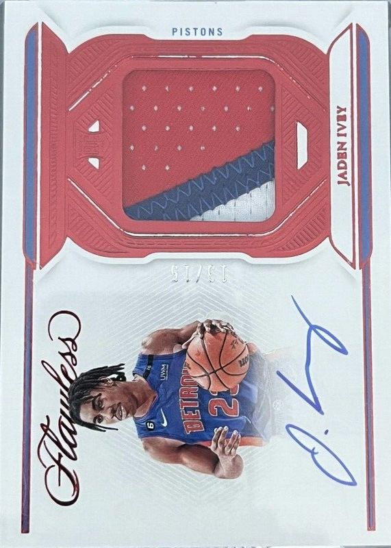 Jaden Ivey 2022 Flawless #FPA-JIV Flawless Patch Autographs - Ruby /15 Rookie RAW