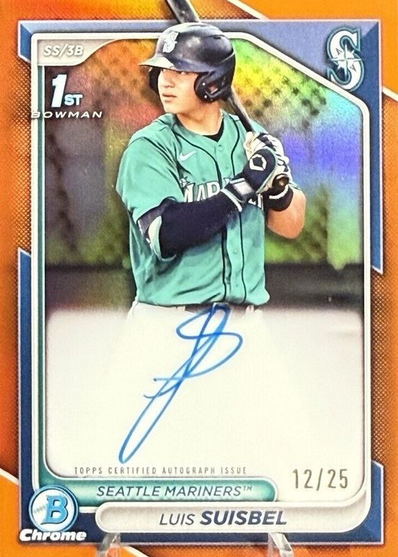 Luis Suisbel 2024 Bowman Chrome #CPA-LS Prospect Auto - Orange Refractor /25 (1st) RAW