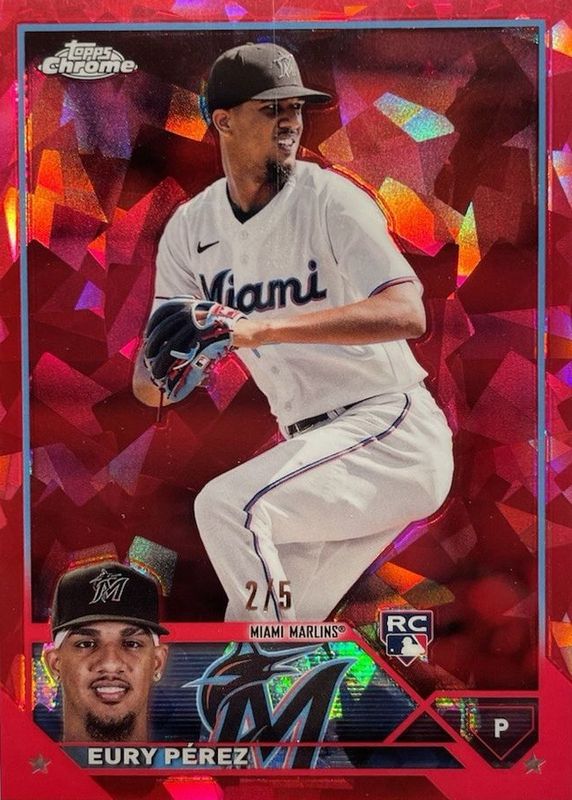 Eury Perez 2023 Topps Chrome Update Sapphire Edition #USCS139 Red /5 Rookie RAW