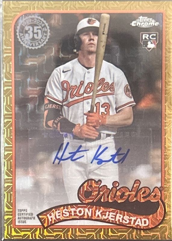 Heston Kjerstad 2024 Topps Silver Pack #T89C-79 1989 Chrome Promo Autographs - Gold Refractor (Series 1) /50 Rookie PSA 10