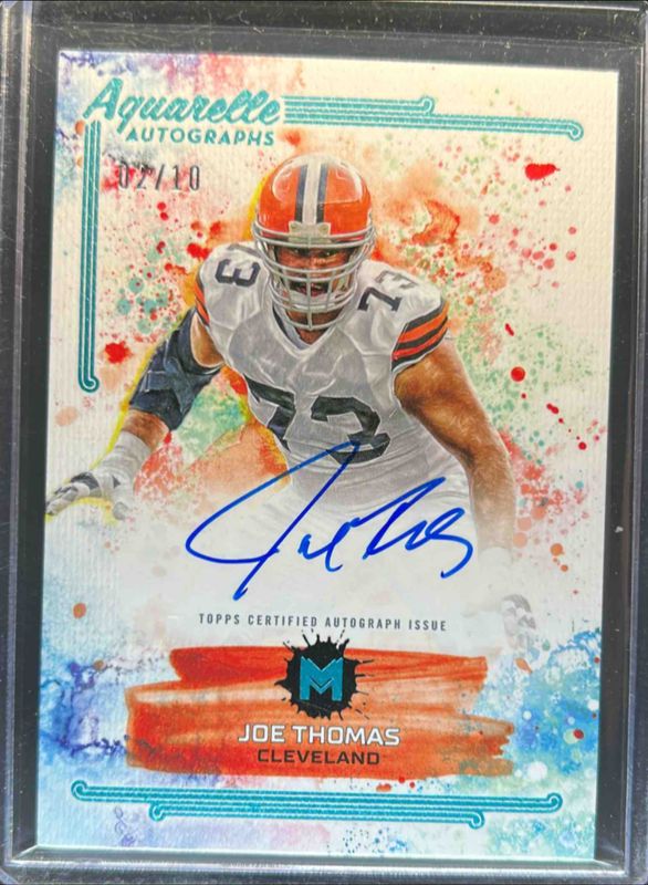 Joe Thomas 2023 Topps Motif #AA-JTH Aquarelle Autographs - Cadium Orange /10 RAW