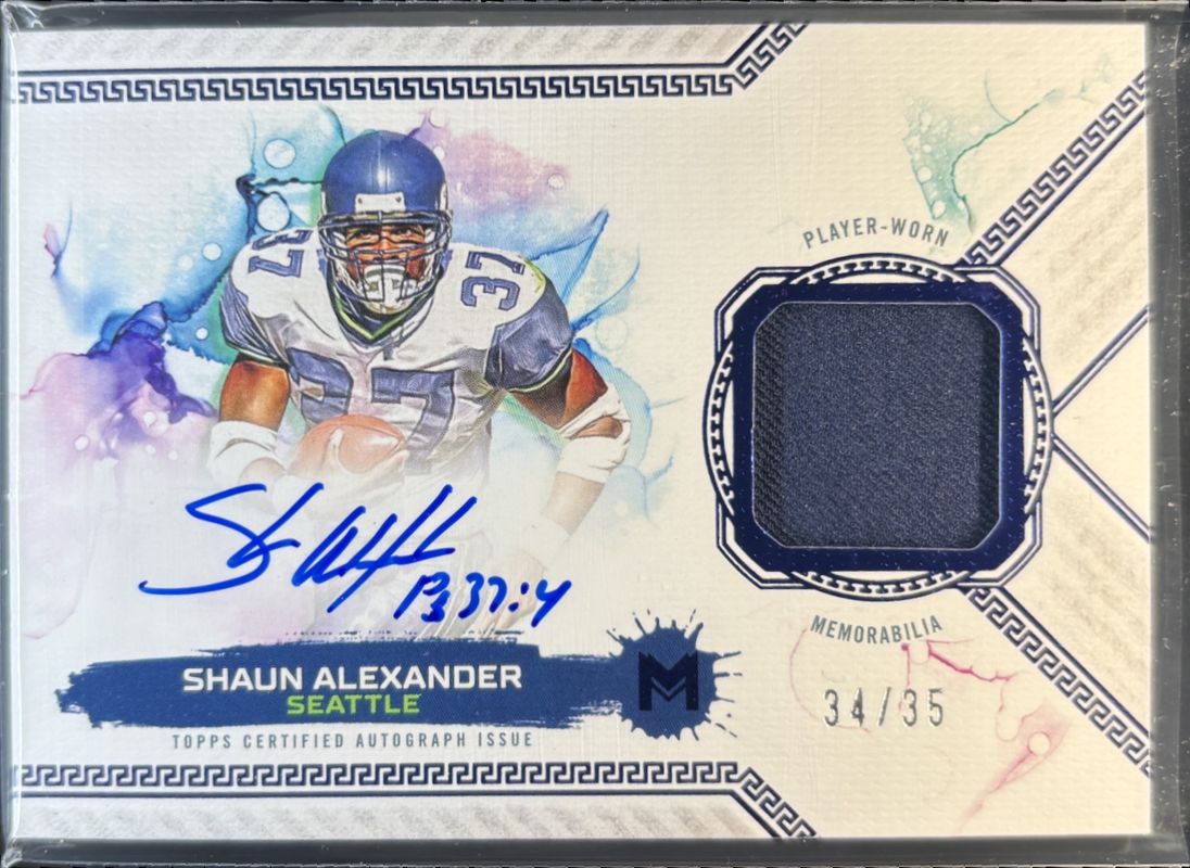 Shaun Alexander 2023 Topps Motif #MRR-SA Motif Retired Relic Autographs /15 RAW
