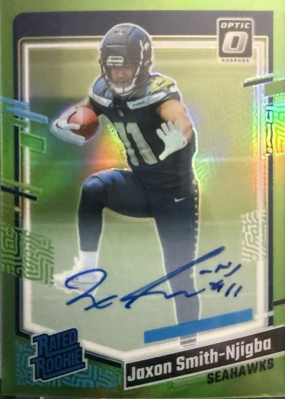 Jaxon Smith-Njigba 2023 Optic #293 Rated Rookie Autographs - Green /5 RAW