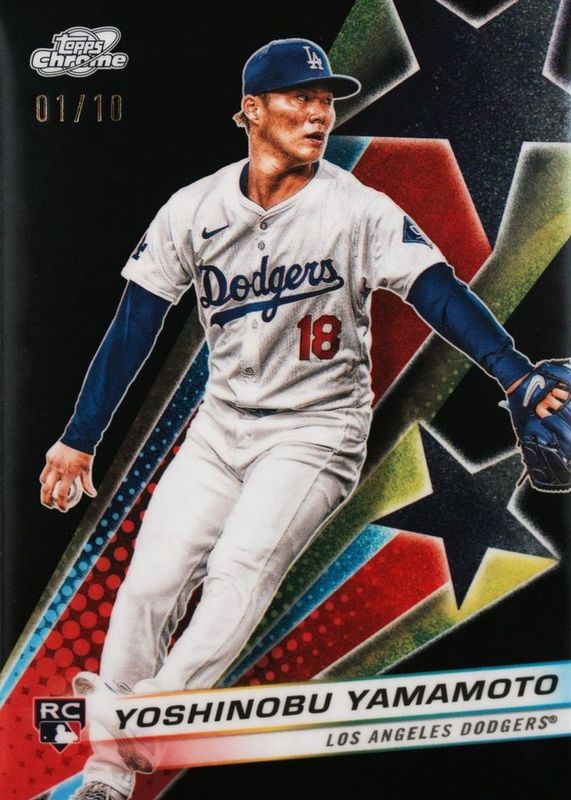 Yoshinobu Yamamoto 2024 Topps Chrome Cosmic #SF-19 Starfractor - Black Eclipse Refractor /10 Rookie RAW