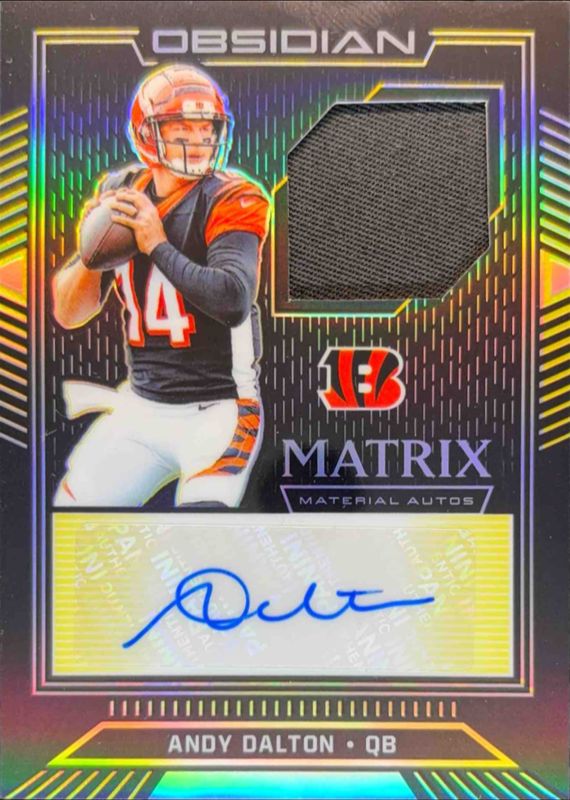 Andy Dalton 2019 Obsidian #MMA-ADA Matrix Material Autos - Electric Etch Yellow /5 RAW