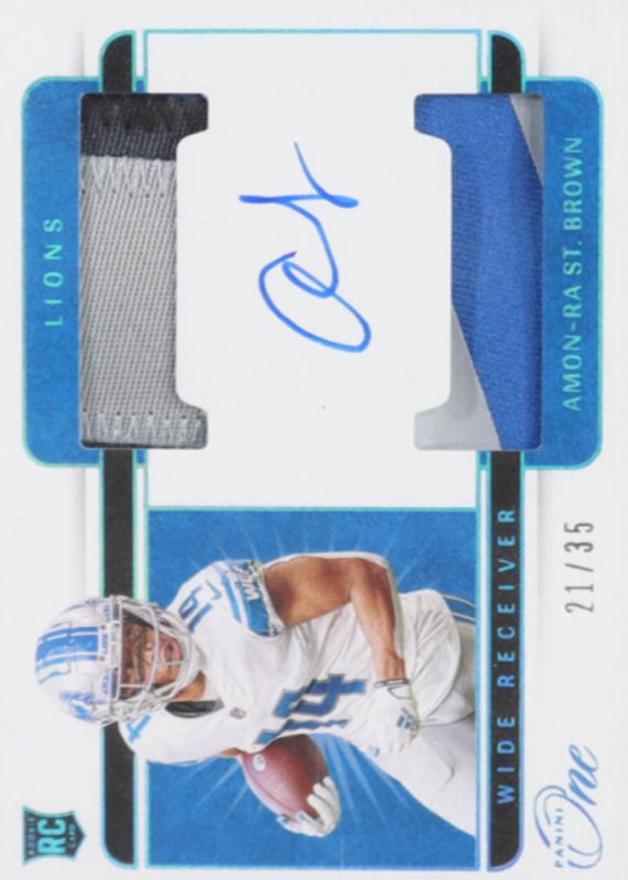 Amon-Ra St. Brown 2021 One #48 Rookie Dual Patch Auto - Blue (/35) RAW