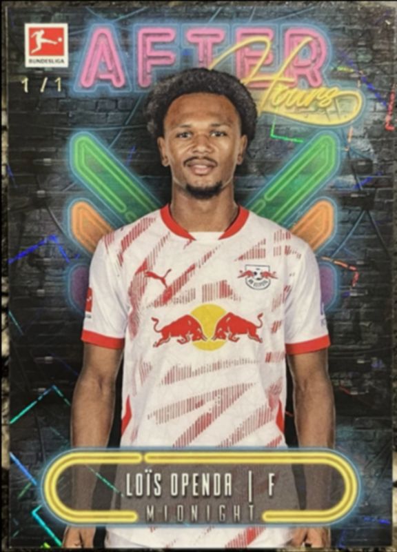 Lois Openda 2024 Topps Bundesliga Midnight #AH-15 After Hours - Black Light /1 RAW