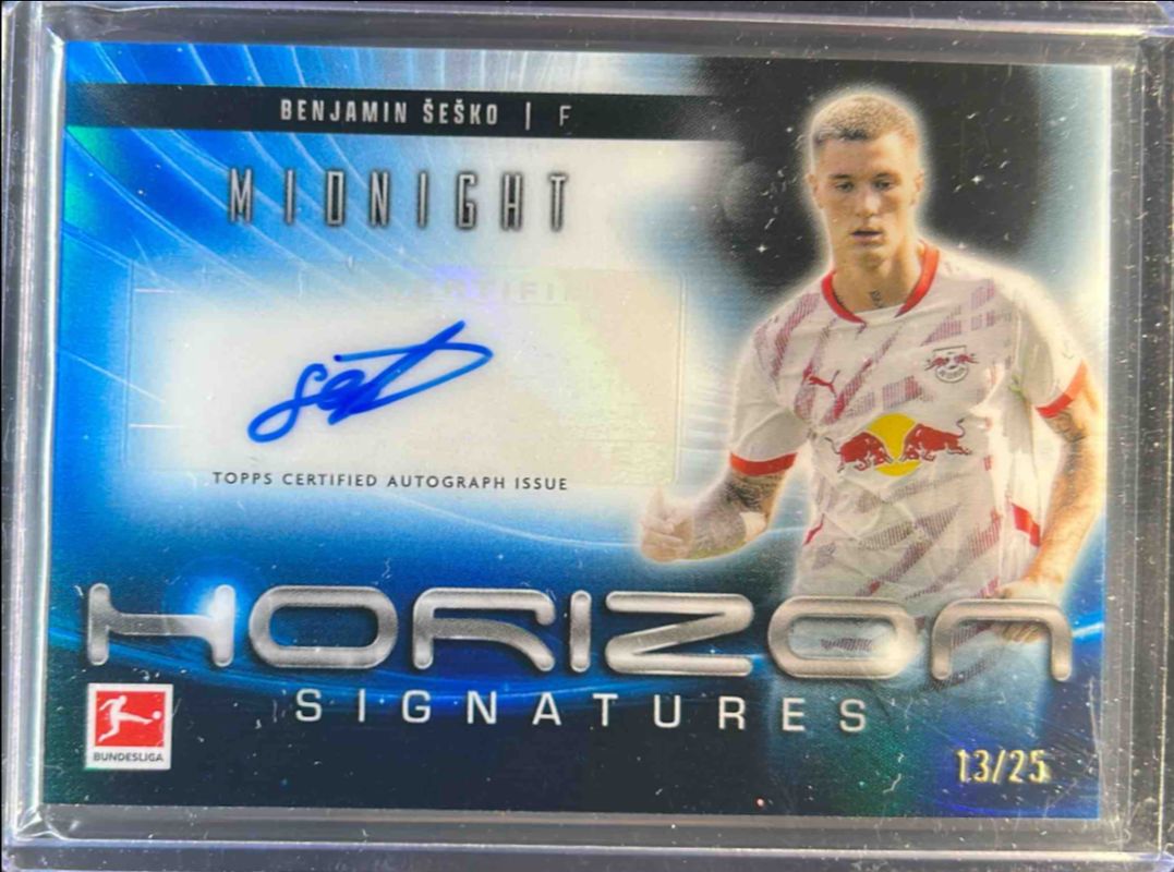 Benjamin Sesko 2024 Topps Bundesliga Midnight #HS-BS Horizon Signatures - Moonrise /25 RAW