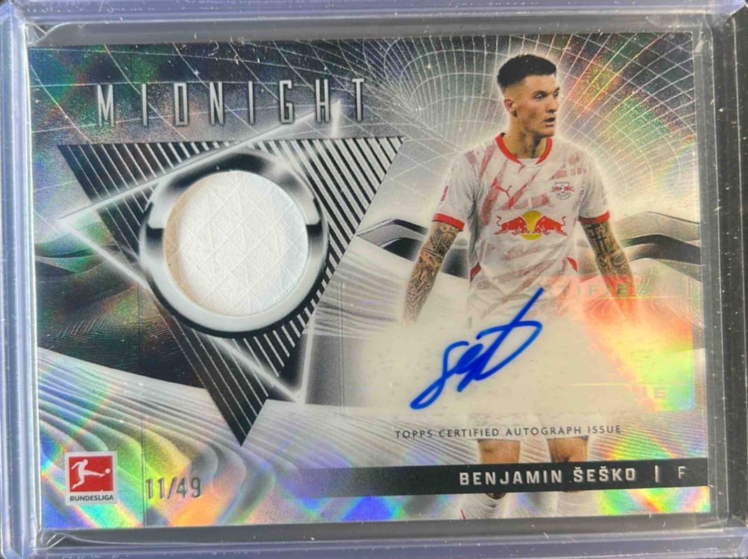 Benjamin Sesko 2024 Topps Bundesliga Midnight #JRA-BS Jersey Autographs Relics - Moon Beam /49 RAW
