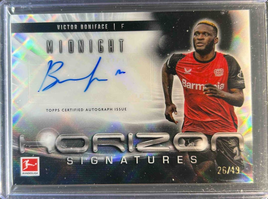 Victor Boniface 2024 Topps Bundesliga Midnight #HS-VB Horizon Signatures - Moon Beam /49 RAW