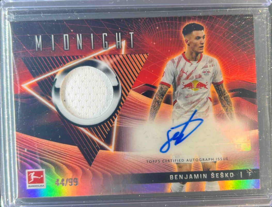 Benjamin Sesko 2024 Topps Bundesliga Midnight #JRA-BS Jersey Autographs Relics - Twilight /99 RAW