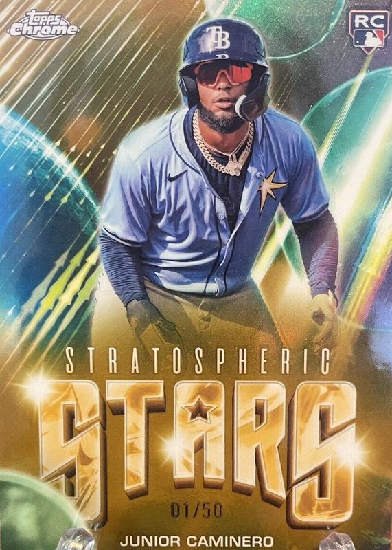 Junior Caminero 2024 Topps Chrome Update #SSC-18 Stratospheric Stars - Gold Refractor /50 Rookie SGC 10