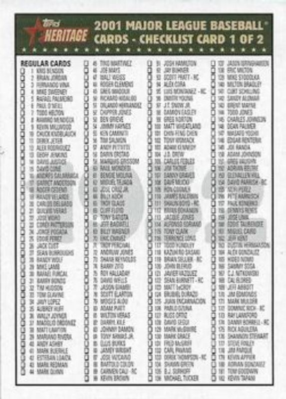2001 Topps Heritage #1 Checklists