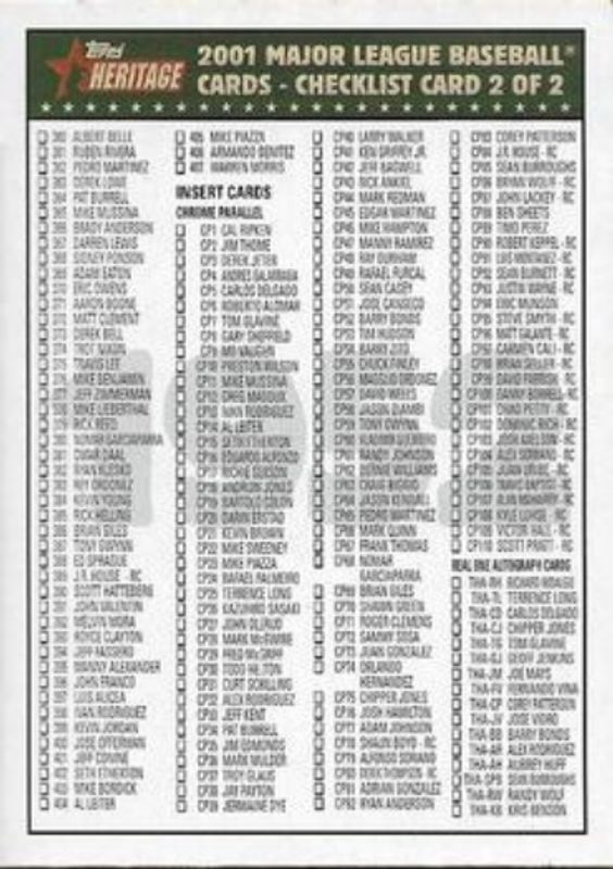 2001 Topps Heritage #2 Checklists